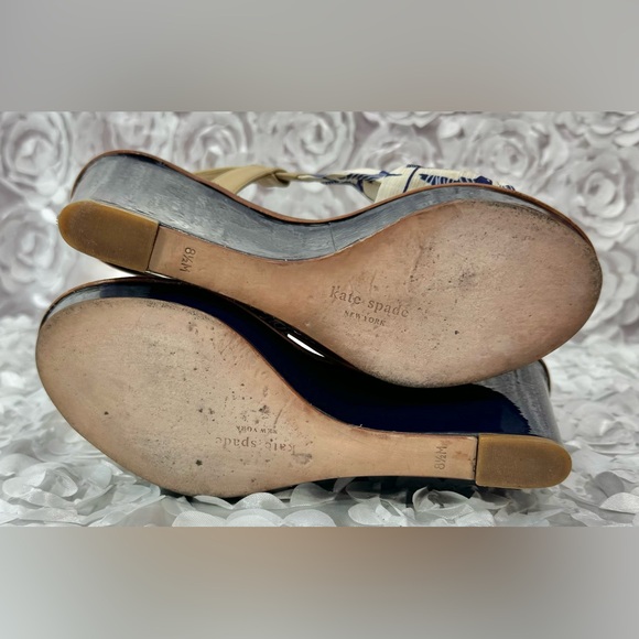 Kate Spade Sandpiper Wedge Platform Sandal Blue Birds Summer Tropical Size 8.5 - Picture 12 of 12